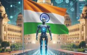 Indian state Telangana govt to organize first ever Global Artificial Intelligence Summit in Hyderabad. please put Indian flag representing India's technological innovation