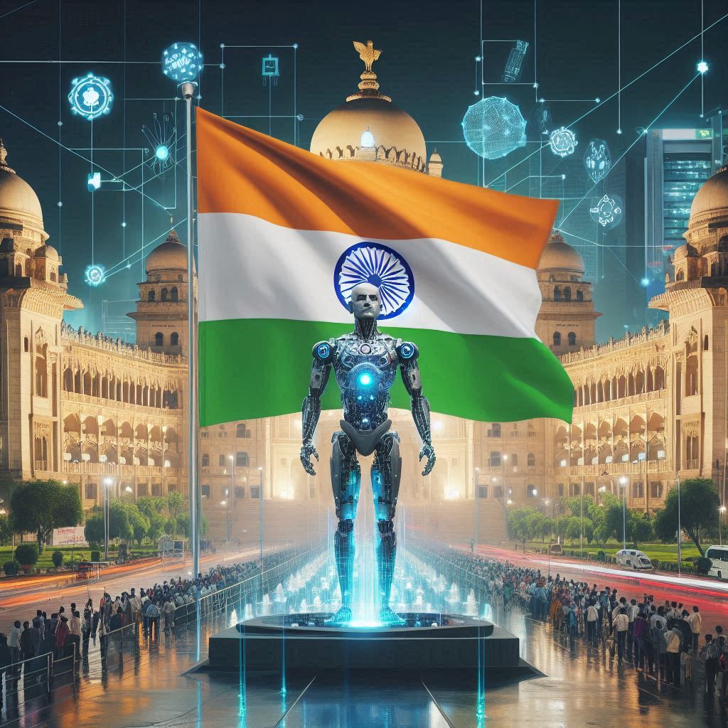 Indian state Telangana govt to organize first ever Global Artificial Intelligence Summit in Hyderabad. please put Indian flag representing India's technological innovation